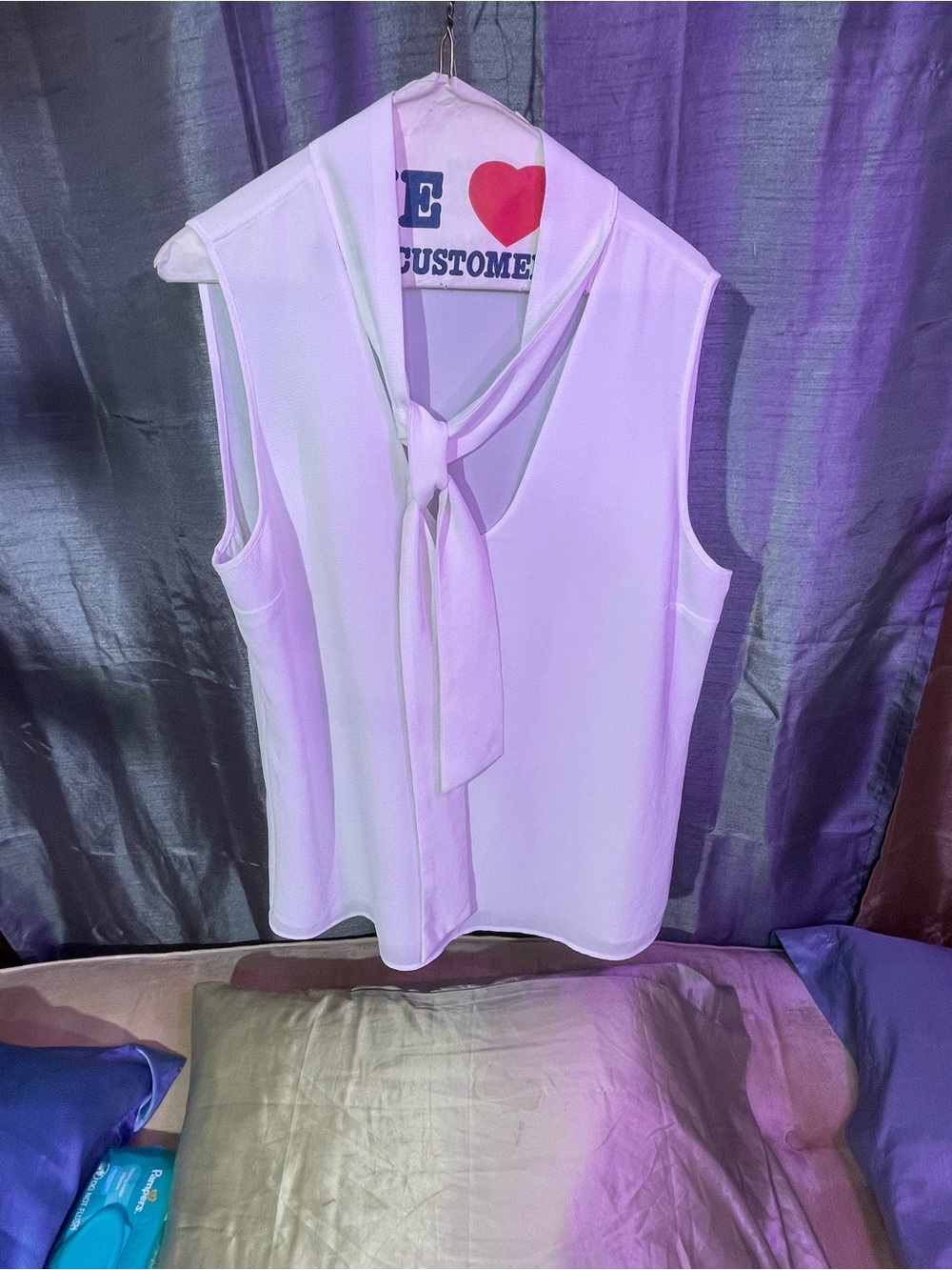 Michael Kors White Sleeveless Tie-Neck Sleeveless Blouse